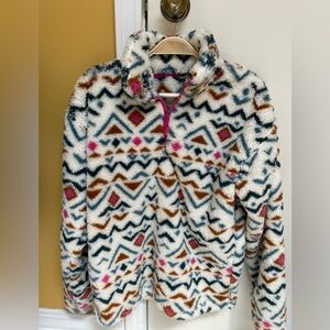 Eddie Bauer Women's Small Fireside Plush 1/4-Zip Fleece Black Multicolor